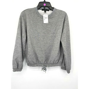 Derek Heart Sweatshirt Womens Cropped Gray Crew Neck Pullover Drawstring Size M